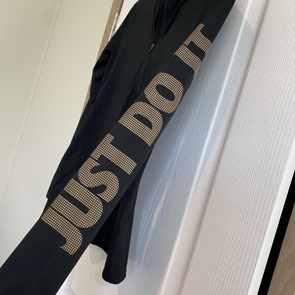 Nike Golf Womens Size Medium Black And Gold Dri-FIT Stretch Half-Zip Thumb Holes - Picture 3 of 9